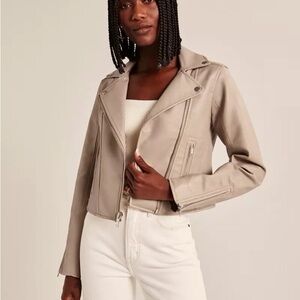 Abercrombie & Fitch Beige Leather Jacket - Size XXS